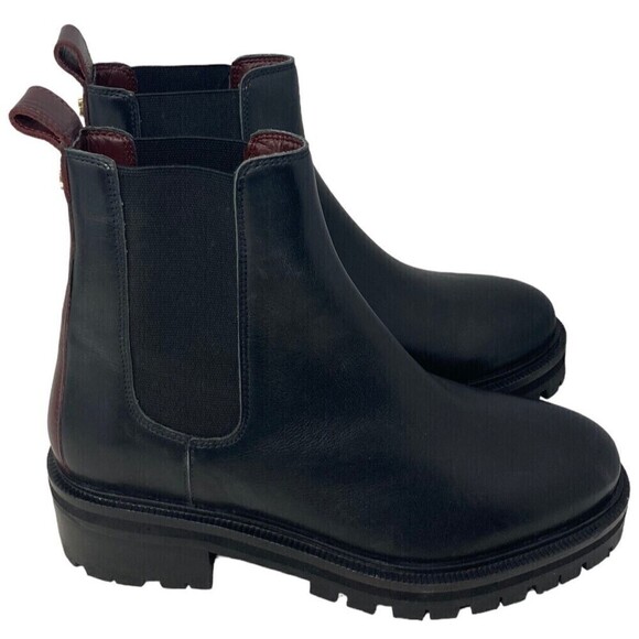 Radley London Keystone Women's Size 5 Black Maroon Pull Tab Leather Chelsea - Picture 1 of 12